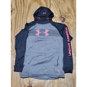 Under Armour Men L Black Red Hooded Fleece Zip Pocket pullover @E7